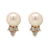 Estate: 18K Yellow Gold Akoya Pearl Earrings with Diamond Accents